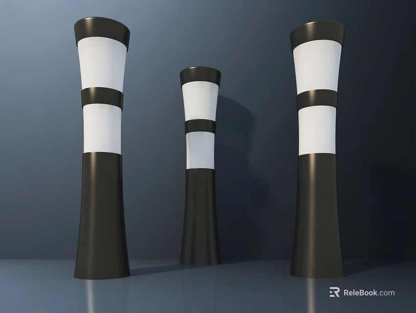 Modern Black and White Cylindrical Outdoor Lights With Three Different Sizes 3d model 