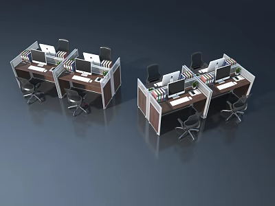 Modern Office Workstations With Partition Panels And Swivel Chairs 3d model