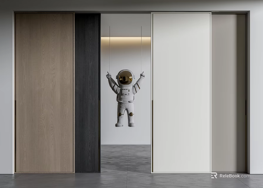 Modern Sliding Doors For Home Interior With Wooden Panels And White Frames 3d model 