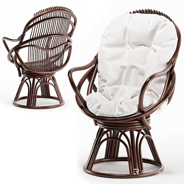 Comfortable Wicker Leisure Chair With White Cushion Brown Armrests And Strong Frame 3d model 