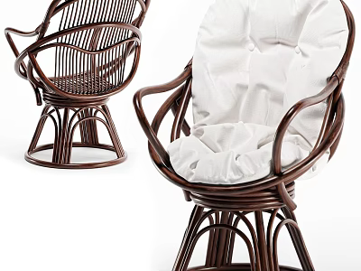 Comfortable Wicker Leisure Chair With White Cushion Brown Armrests And Strong Frame 3d model