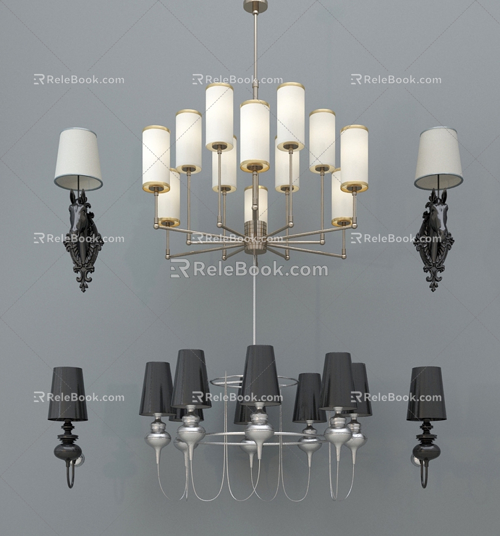 European-style chandelier wall lamp combination multi-head chandelier wall lamp metal hanging 3d model