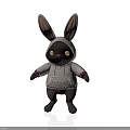 Cute 3D Rabbit Plush Toy In Gray Hoodie With Ear Shaped Hood And Pink Eyes