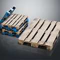 Wooden Pallets In Blue And Natural Color Stacked On Dark Surface