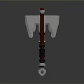 Ornate War Hammer Weapon With Red Silver Design Intricate Patterns And Crystal Base