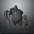 3D Character Models With Various Sizes Costumes And Accessories Like Sticks Nets And Hats