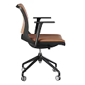 Modern Office Desk and Chair Set with Brown Leather Wheeled Chair and Black Frame