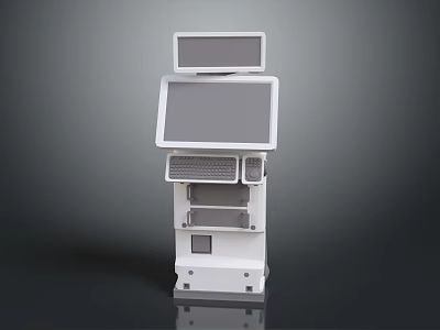 White Electronic Self Service Terminal With Multi Screen And Keyboard Design 3d model