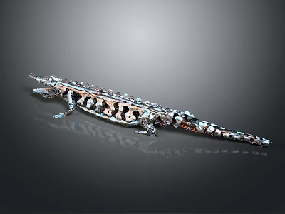 Metal Crocodile Reptile Sculpture With Intricate Hollowed Design And Colorful Details 3d model
