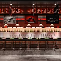 Stylish Restaurant Interior With Bar Counter Beer Spirits Bottles Pendant Lights And Red Black Decor