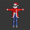 3D Character in Santa Claus Costume Red Coat White Trim Blue Jeans Sunglasses Arms Outstretched