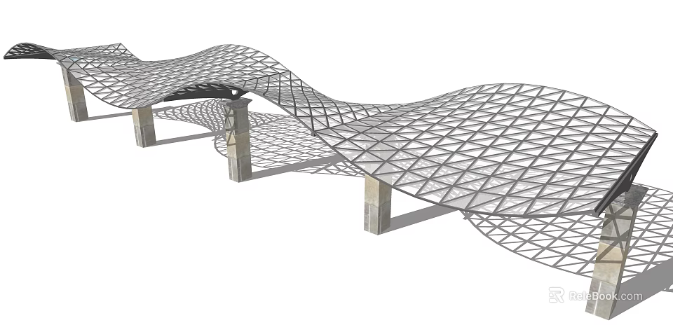 Modern Wavy Pergola Design With Grid Structure And Supporting Columns 3d model 