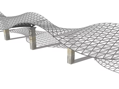 Modern Wavy Pergola Design With Grid Structure And Supporting Columns 3d model