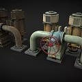 Vintage Industrial Mechanical Equipment With Pipes Valves And Motor Components