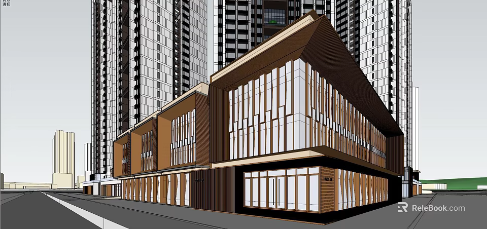 Modern Residential Building Exterior With Large Glass Windows And Wooden Accents Surrounded By High Rises 3d model 