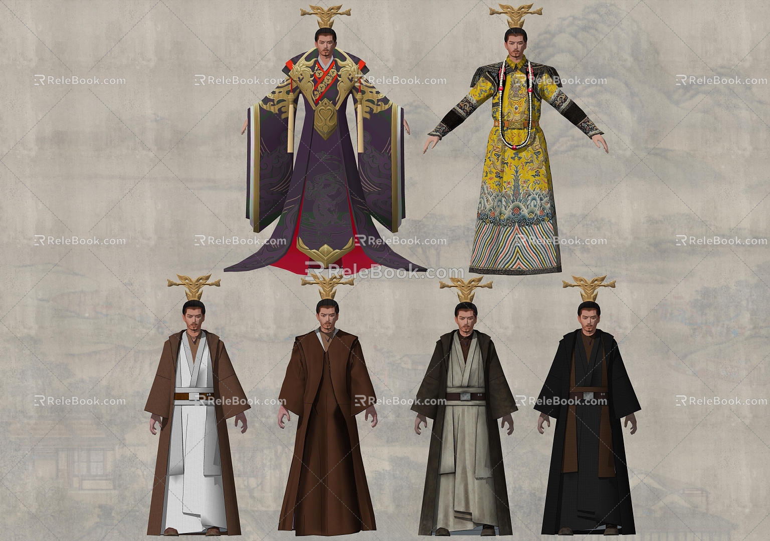 Hanfu Dragon Robe Character Costume Props model