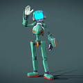 Green Robot With Blue Helmet Waving Hand And Orange Details On Gray Background