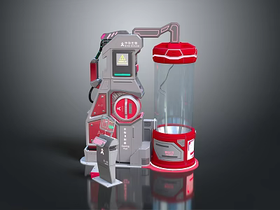 ALPHA Industrial Equipment With Red Gray Body Control Panel And Transparent Cylindrical Container 3d model