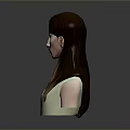 Game and Movie Character 3D Bust Model with Female Brown Long Hair High Collar Top