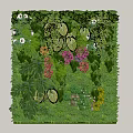 Lush Green Plant Wall Interior With Diverse Leaves And Colorful Flowers