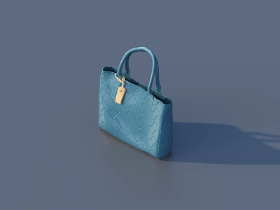 Blue Leather Handbag With Diamond Quilted Pattern And Golden Charm Top Handle 3d model