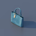 Blue Leather Handbag With Diamond Quilted Pattern And Golden Charm Top Handle