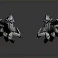 Game Movie Character Adorned With Silver Mechanical Claw Earrings And Metallic Texture Details