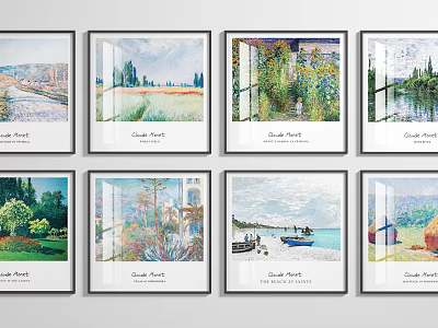 Claude Monet Framed Paintings Gallery Wall Display With Multiple Artworks 3d model
