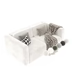 Modern White and Dark Gray Two Seater Sofa with Plaid Blanket and Textured Pillows