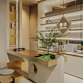 Zun Hua Modern Interior Space With Shelves Counter And Green Plant Decor