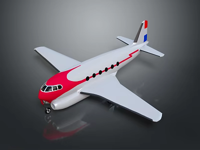 Red And White Aerospace Aircraft Model With Gray Background And Reflective Surface 3d model