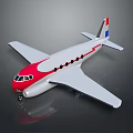 Red And White Aerospace Aircraft Model With Gray Background And Reflective Surface