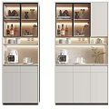 Modern Wine Cabinet With Glass Doors And Wine Bottles Decorative Items Coffee Machine And Cups