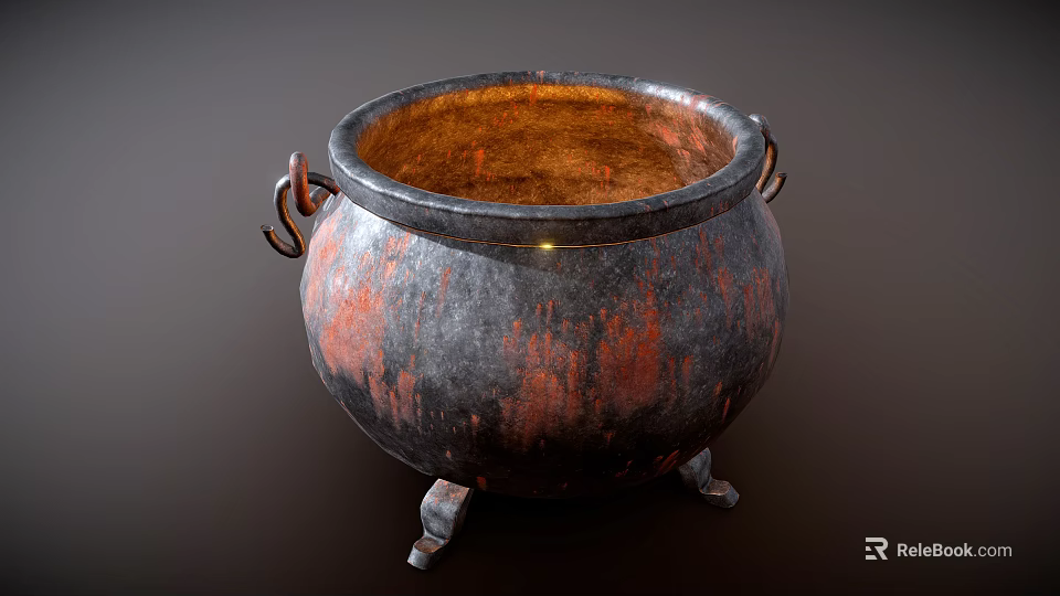 Vintage Metal Cooking Pot With Dual Handles And Three Legs For Home Cooking Use 3d model 