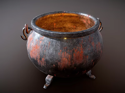 Vintage Metal Cooking Pot With Dual Handles And Three Legs For Home Cooking Use 3d model
