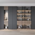 Modern Layered Bookcase Design With Dark Gray Wooden Open Shelves And Decorative Lighting