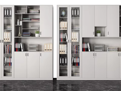 Modern White Bookcase With Glass Doors Storage Shelves Books And Decor Items 3d model
