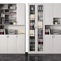 Modern White Bookcase With Glass Doors Storage Shelves Books And Decor Items