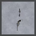Vintage Revolver Handgun Display With Bullets And Shell Casings On Grey Surface