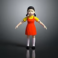 Modern Wooden Table Displaying Girl Doll In Red Dress Yellow Top And White Socks