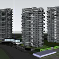 Modern High Rise Residential Buildings With Surrounding Greenery And Road Traffic