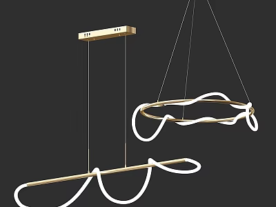 Modern Irregular Shaped Chandeliers With Gold Accents And Curved White Light Strips 3d model