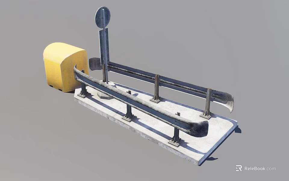 Yellow Roll Attached To Metal Rail Structure With Concrete Base And Support Bars 3d model