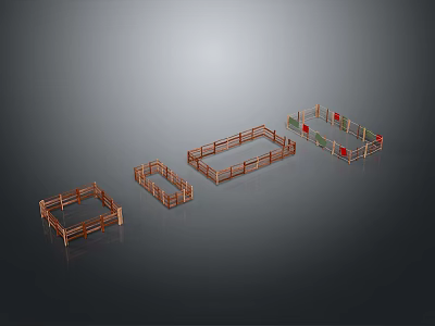 Scenic Garden Landscape Featuring Various Wooden Fence Structures And Natural Wood Tones 3d model