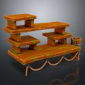 Rustic Wooden Multi Tiered Storage Shelf With Green Accents And Rope Decorations