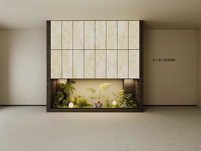 Modern Elegant Elevator Hallway With Marble Wall Panels Green Plant Decorations And Recessed Lighting 3d model