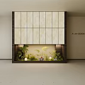 Modern Elegant Elevator Hallway With Marble Wall Panels Green Plant Decorations And Recessed Lighting