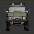 Green Off Road Vehicle With Roof Rack Large Tires And Open Cargo Bed