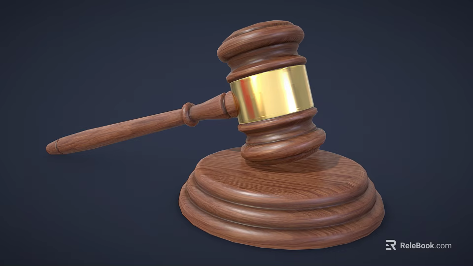 Wooden Gavel With Golden Band And Sturdy Wooden Base For Home Living Use 3d model 