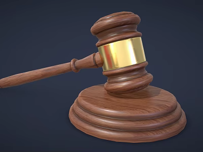 Wooden Gavel With Golden Band And Sturdy Wooden Base For Home Living Use 3d model